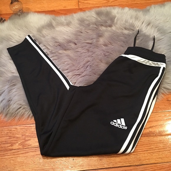 adidas Pants - Adidas black white stripped pants skinny small zip